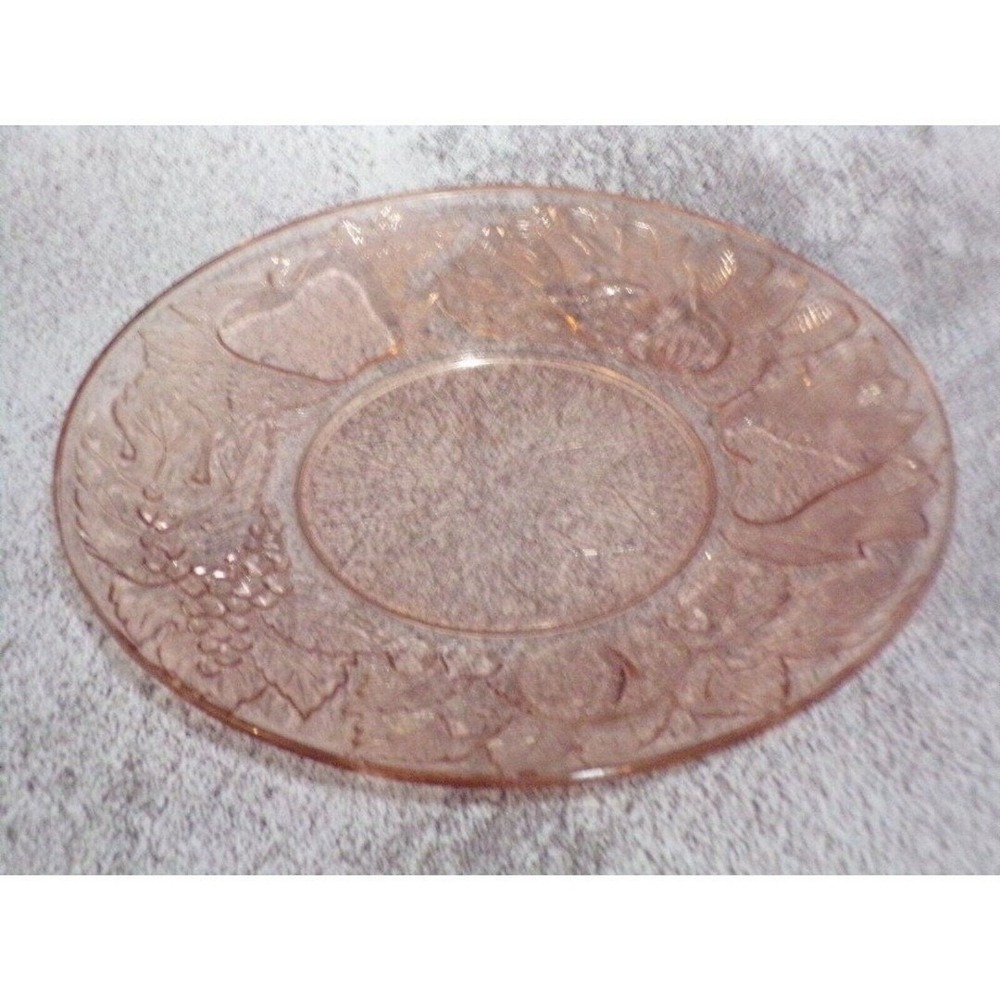 VTG KIG Indonesia Pink Fruit Impressed Design Dessert Plate‎ with Feet